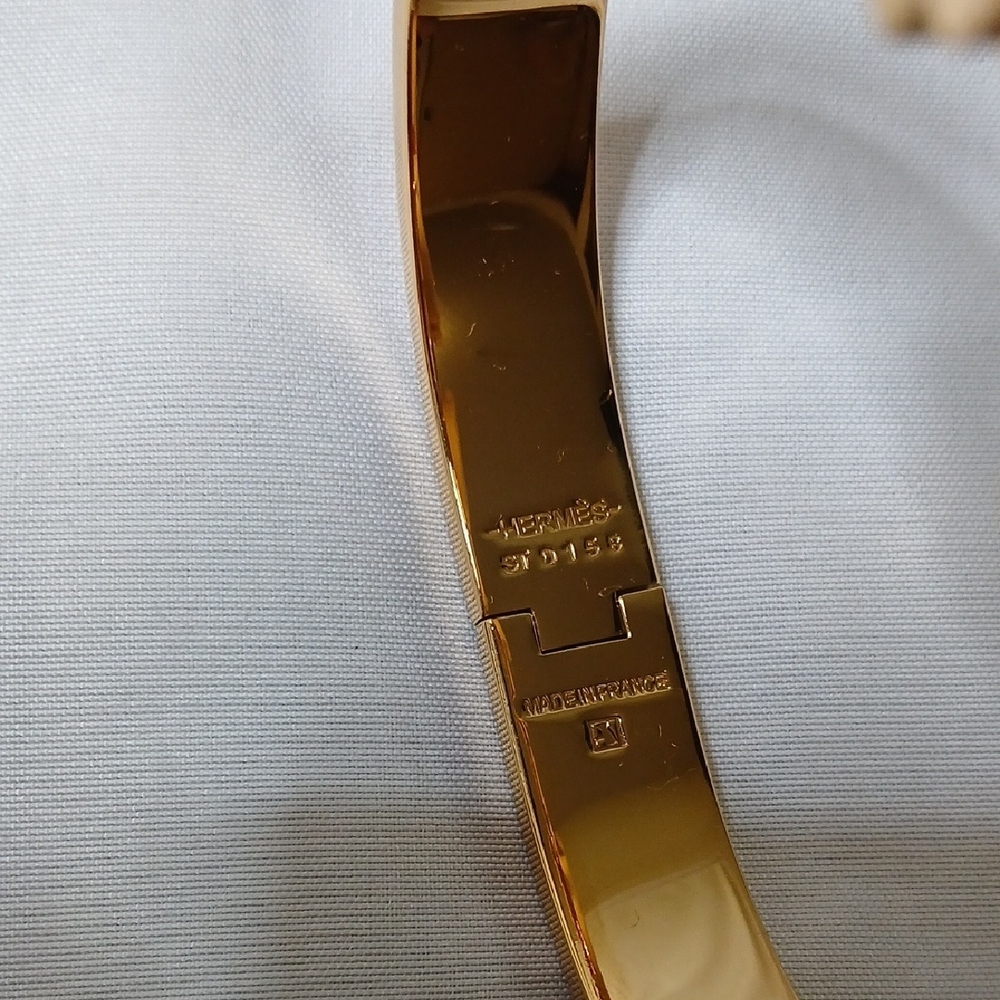 Hermes Gold-Tone and White Enamel Clic H Bracelet - Picture 3 of 4